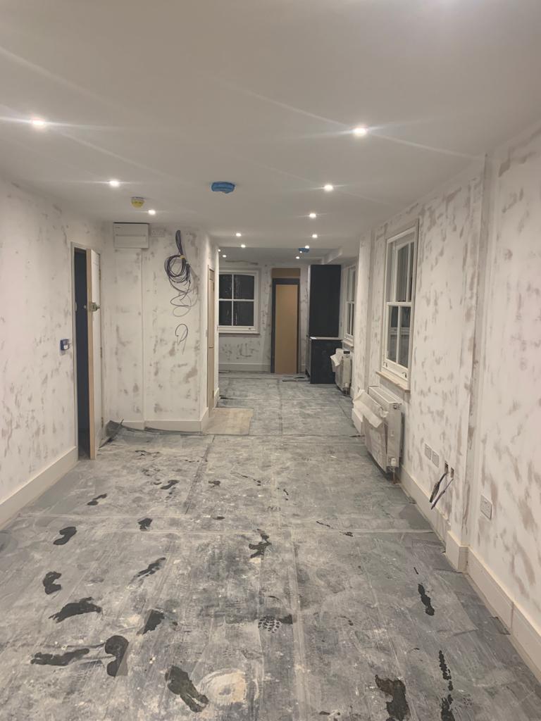 Second fix corridor plastering lighting